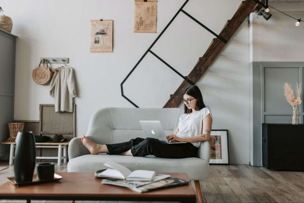 stock image of a woman working from home 