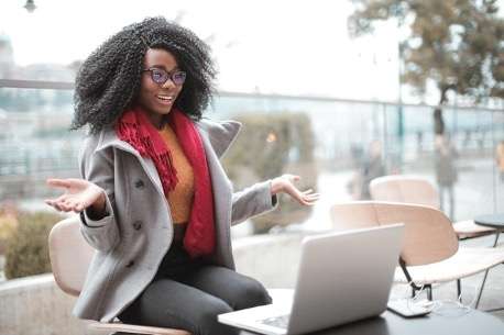 stock image of a woman having a virtual call 