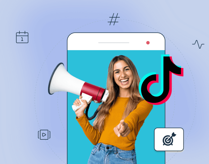 a graphic illustration of a girl promoting a product in tiktok