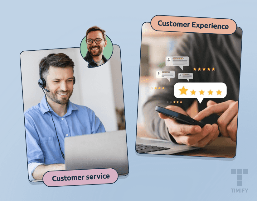 an image showing the difference between customer service, and customer experience