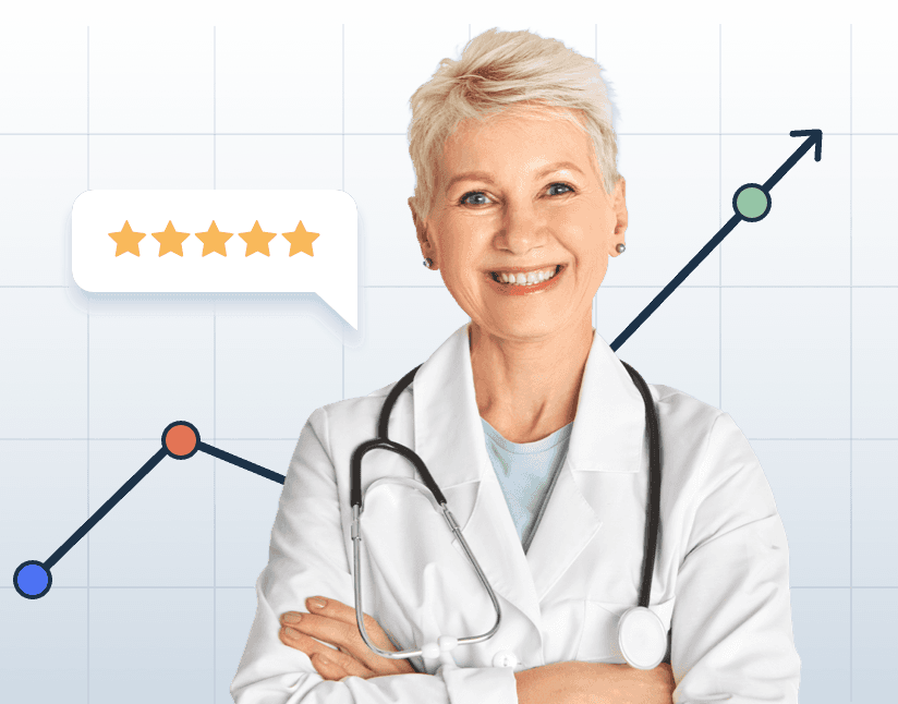 a women doctor with a 5 stars score for good service