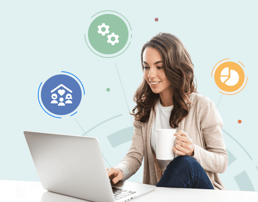 a woman checking some properties on her computer 