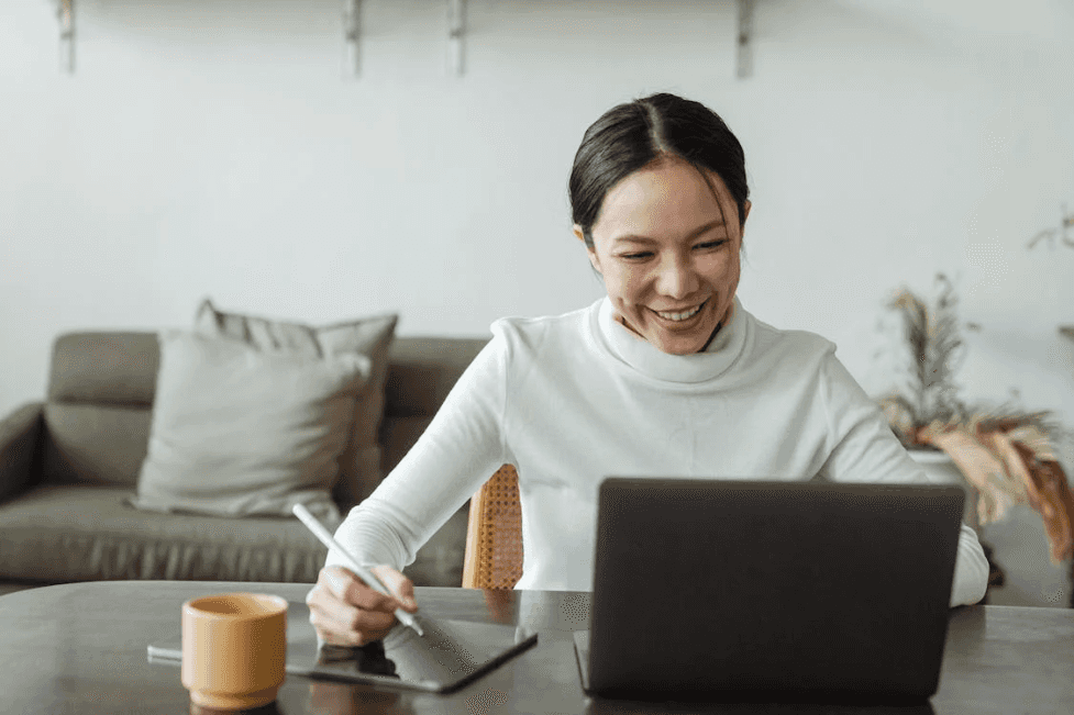 stock image of a woman working from home 