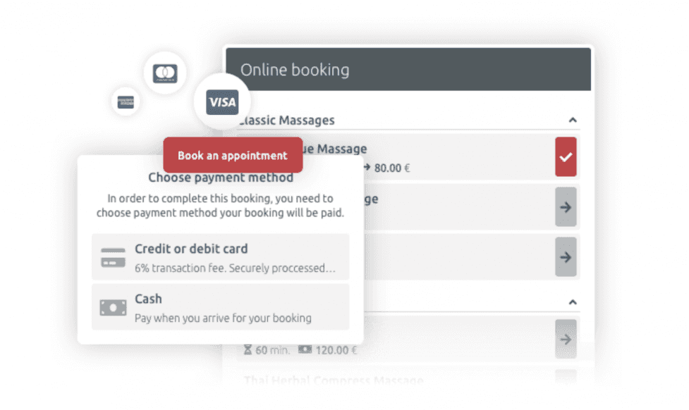 online payment during the process of booking an appointment with TIMIFY