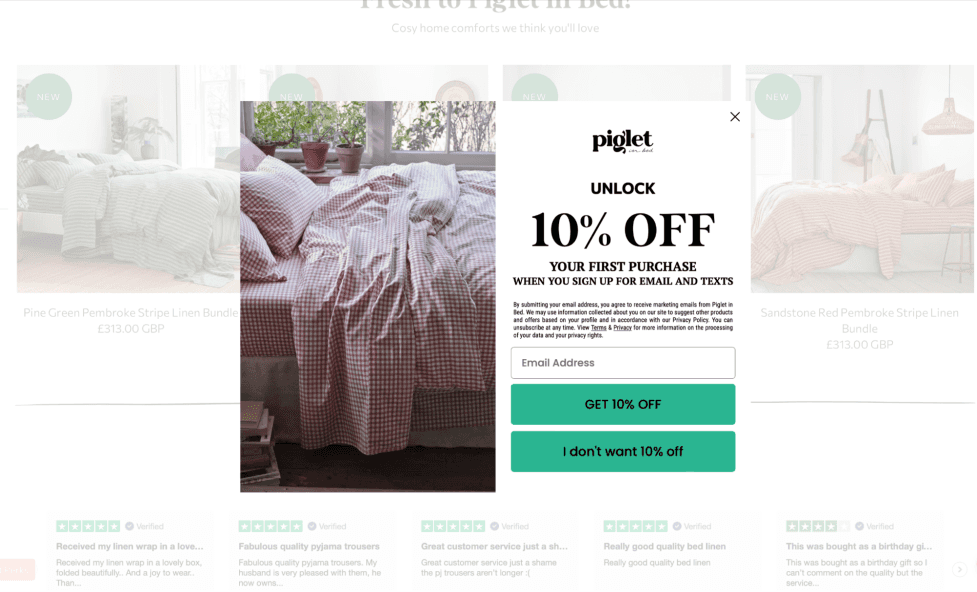 promotion of a discount of 10% from pigletinbed 