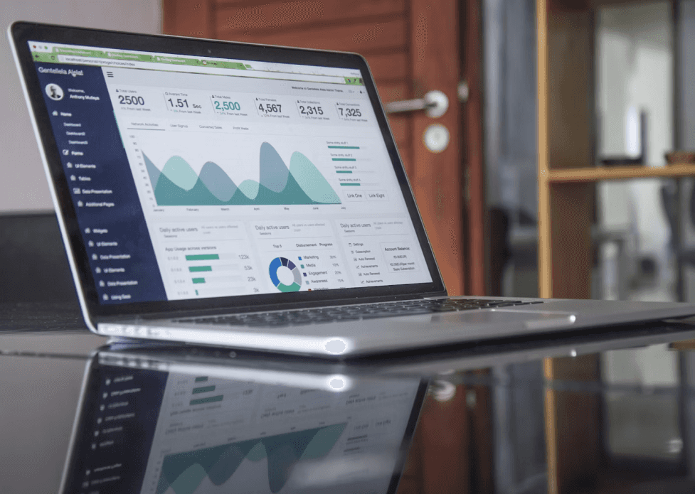 stock image of a computer showing some statistic data 