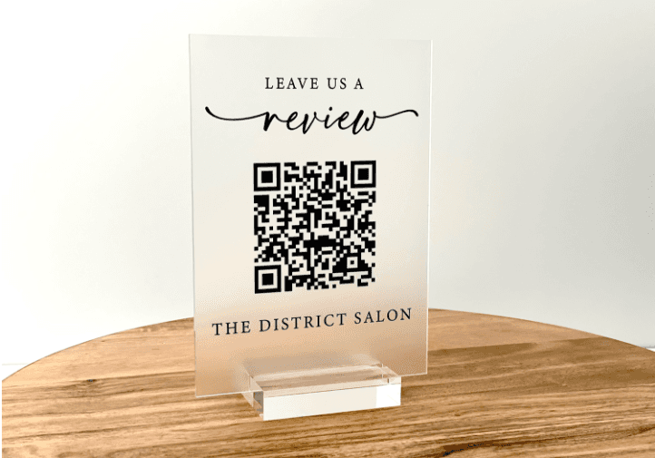 a salon offering a qr option to leave a review 