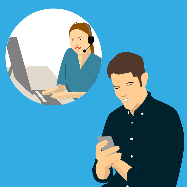 stock image of a person chatting with a service representative on his phone 