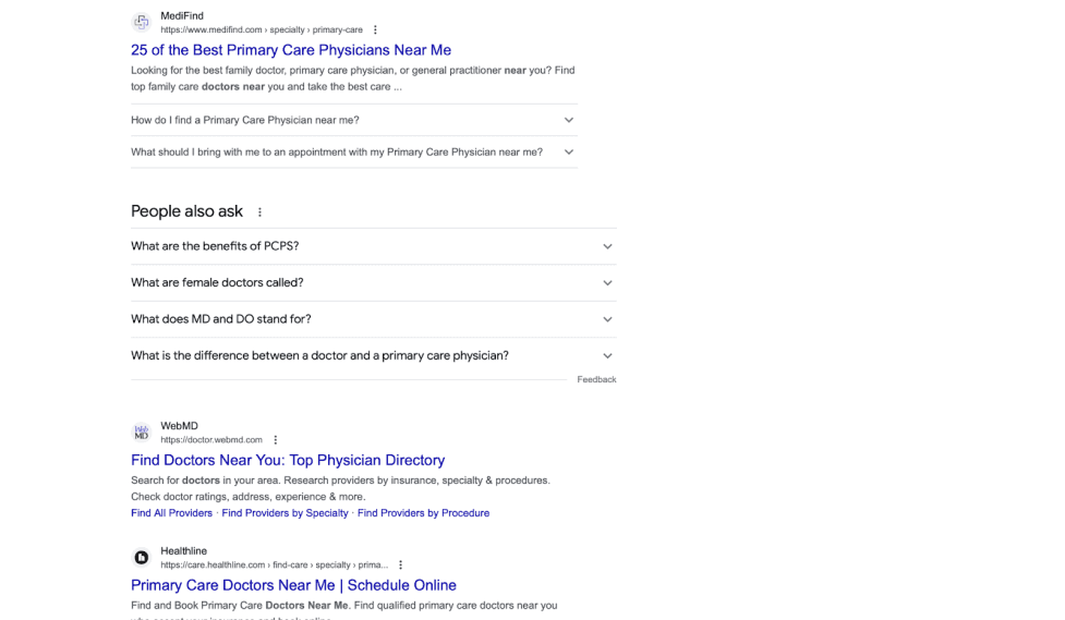 a screenshot of a Google result for when looking for a physician near me 