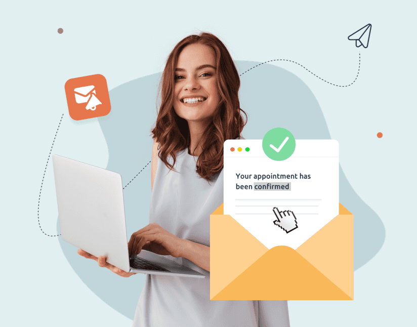 a woman happy to receive an appointment confirmation online