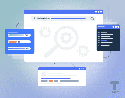 a graphic of a website and some icons representing seo topics