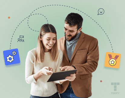 working colleagues checking their schedule in a tablet device